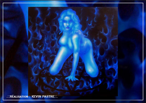 .::BLUE-PINUP - novembre 2007 - a&eacute;rographe peinture acrylique sur bois - 48x48 cm::.