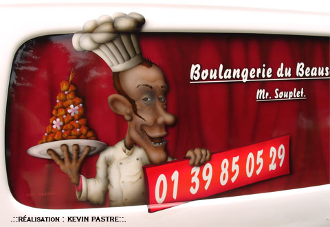 .::Boulangerie pub caricature - ao&ucirc;t 2009 - a&eacute;rographe peinture custom - sur Citroen Berlingo::.