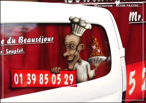 .::Boulangerie pub caricature - ao&ucirc;t 2009 - a&eacute;rographe peinture custom - sur Citroen Berlingo::.