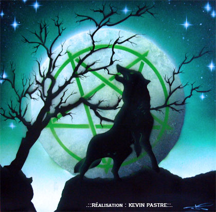 .::MARDUK-WOLF - aout 2008 - a&eacute;rographe peinture acrylique sur bois - 48x48 cm::.